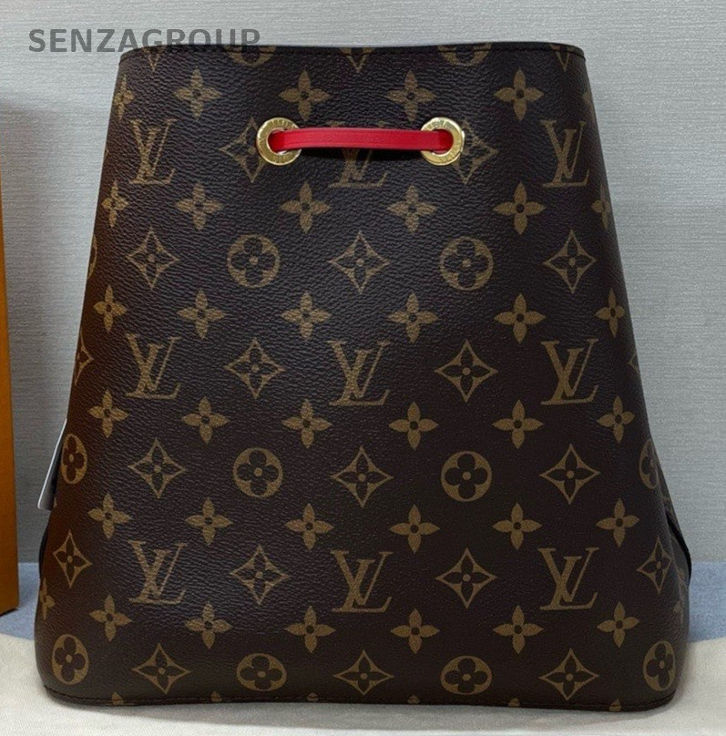 Louis Vuitton Monogram Bucket Shoulder Bag Crossbody Brown Red Women Classic