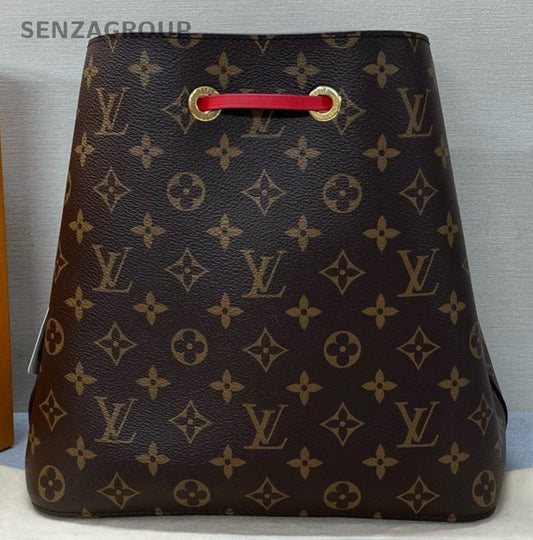 Louis Vuitton Monogram Bucket Shoulder Bag Crossbody Brown Red Women Classic