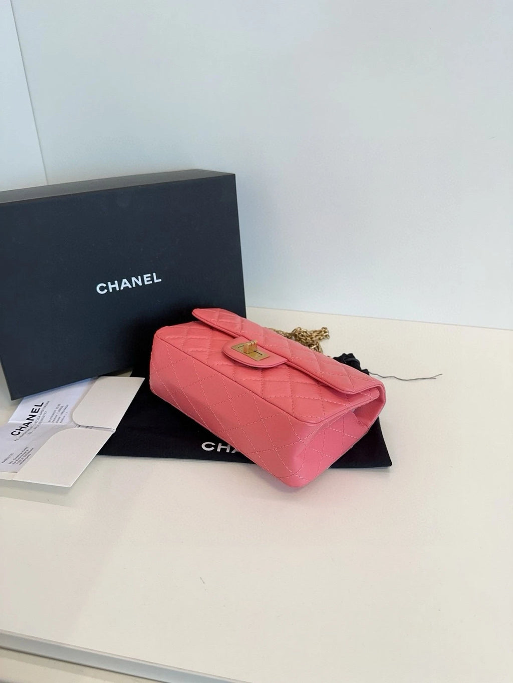 Chanel 2.55 Large Mini Peach Pink Gold Leather Crossbody Women