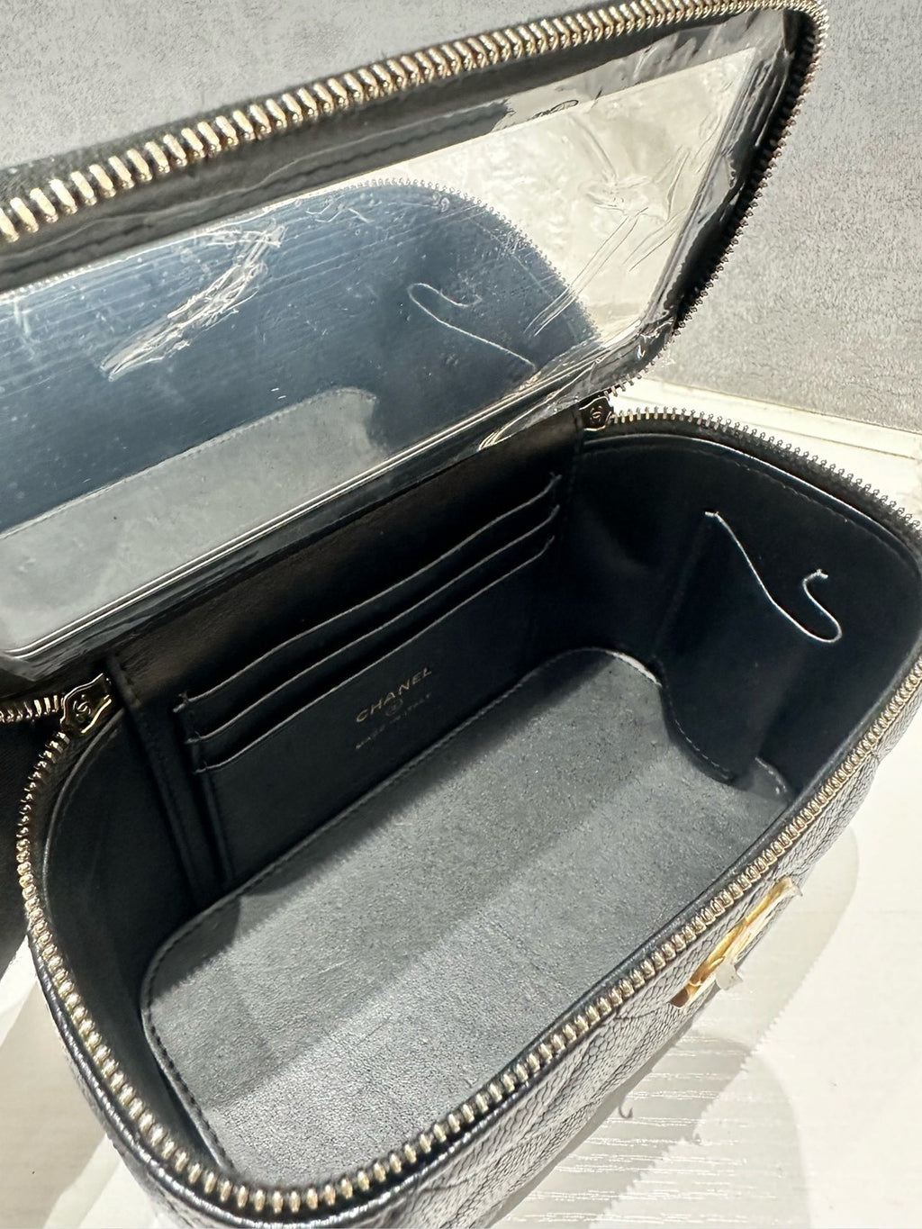 Chanel 22S Black Gold Cosmetic Vanity Case Chain Shoulder Bag