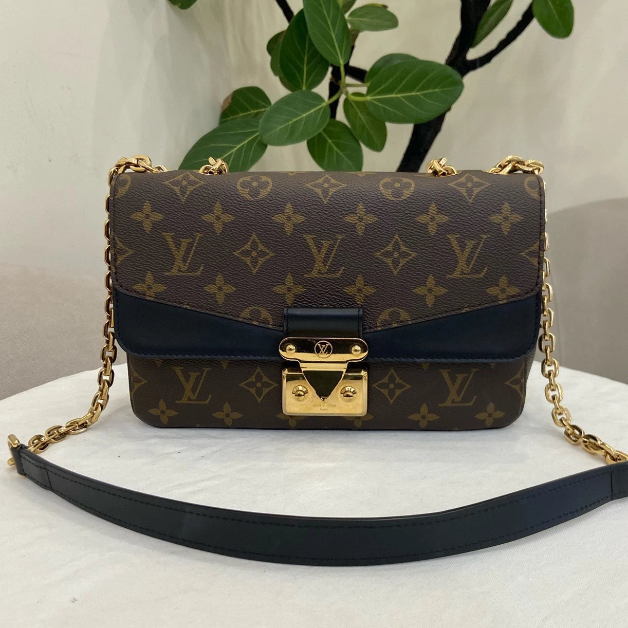 Louis Vuitton Marceau Chain Shoulder Bag Crossbody Brown Gold Women Classic