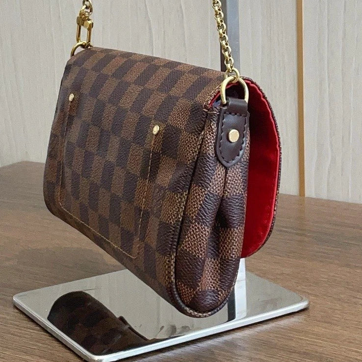 Authentic Louis Vuitton Favorite Damier Ebene Canvas Chain Handbag Crossbody GHW