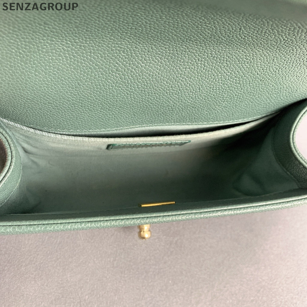 Chanel Small Boy Bag Green Gold Quilted Classic Chain Shoulder Crossbody