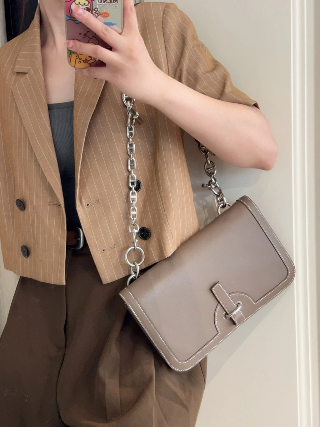 Hermes Sac Chaine D’Ancre Swift Chain Shoulder Bag Crossbody Gray Silver Women