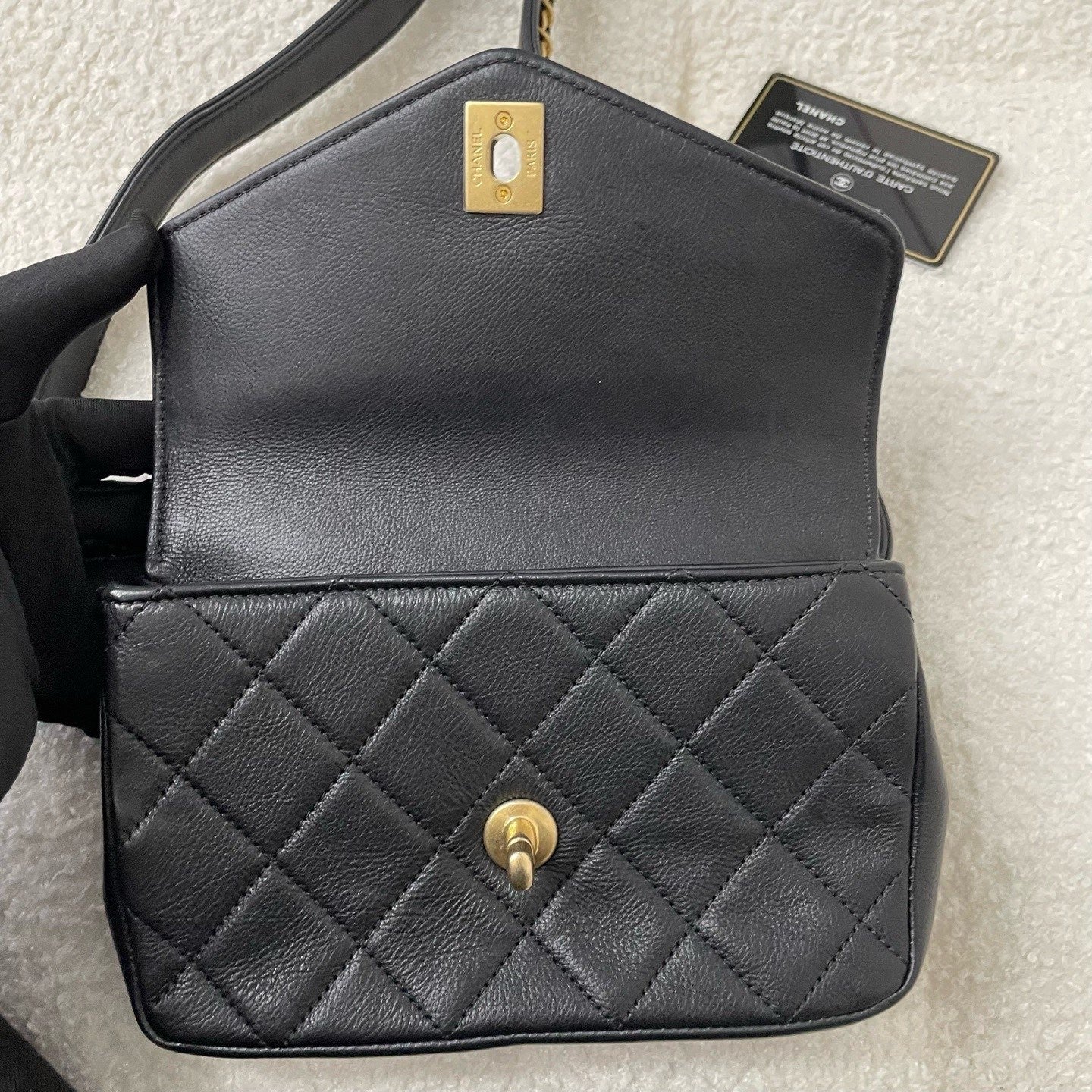 Chanel Diamond Calfskin Waist Bag Crossbody Black Gold Used Women Classic