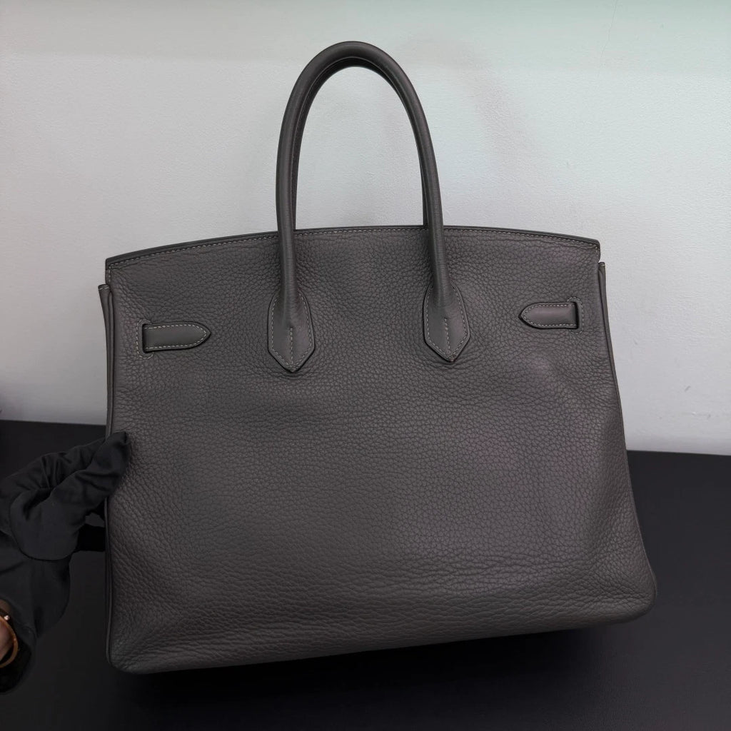 Authentic Hermes Birkin 35 Tote Top Handle Bag Grey Silver Hardware