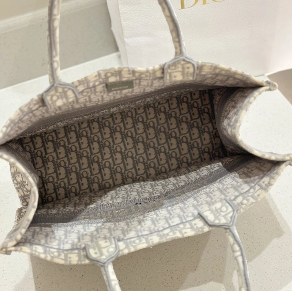 Dior Gray Embroidered Canvas Large Tote Bag For Women