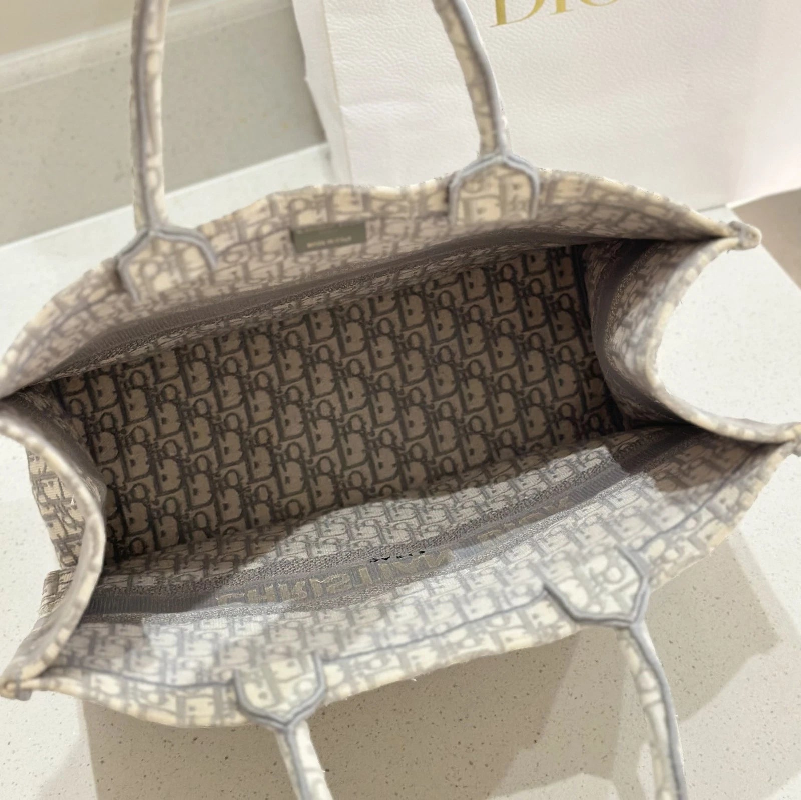Dior Gray Embroidered Canvas Large Tote Bag For Women