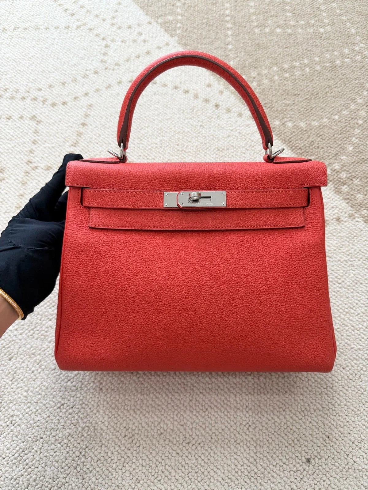 Hermes Kelly28 Togo Top Handle Bag Crossbody Pink Silver Classic Women