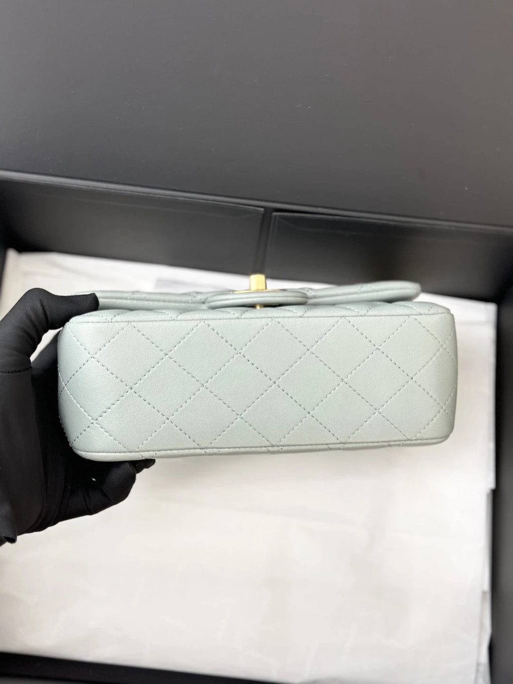 NEW Chanel Green Lambskin Chain Crossbody Bag Gold Ball Hardware