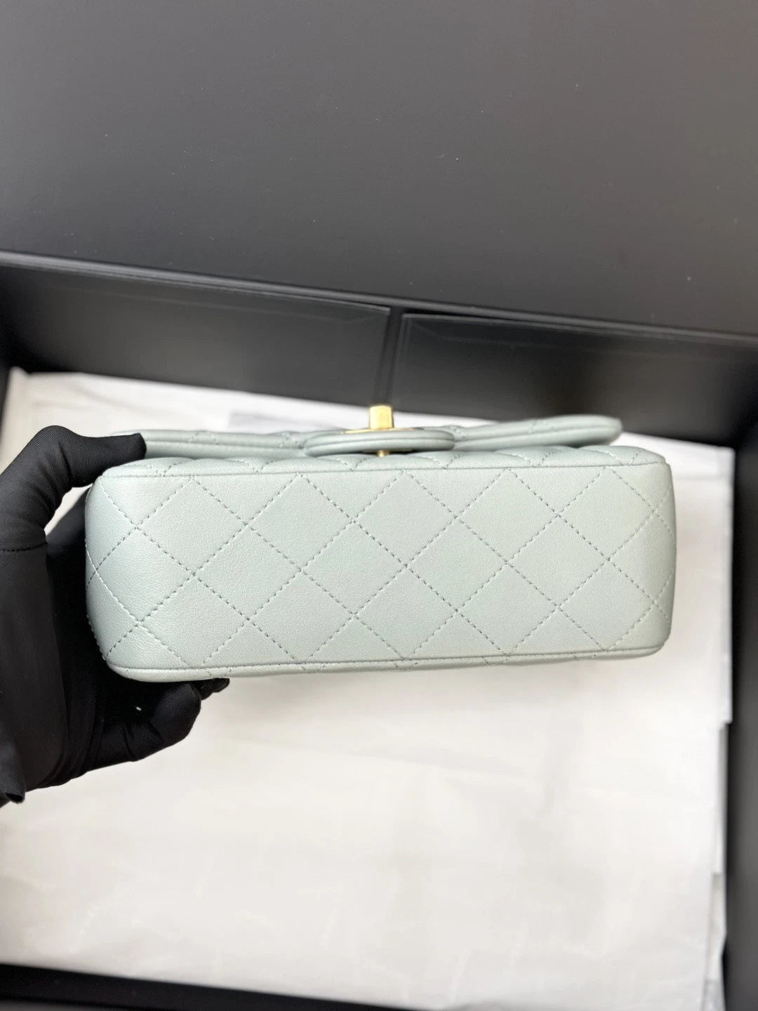 NEW Chanel Green Lambskin Chain Crossbody Bag Gold Ball Hardware