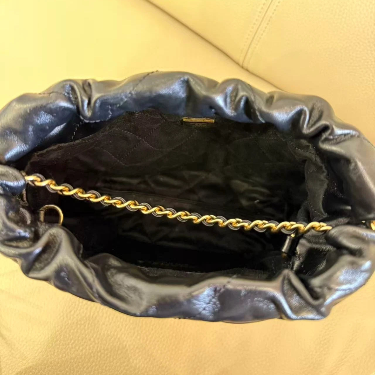 CHANEL 22 Bag Mini Nylon Black Gold Pearl Chain Tote For Women