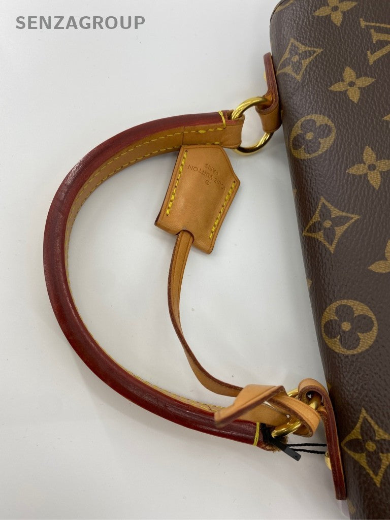 Louis Vuitton Cluny BB Monogram Top Handle Bag Crossbody Brown Blue Gold Women