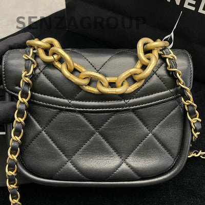 Chanel Black Lambskin Mini Saddle Messenger Crossbody Bag Gold Hardware