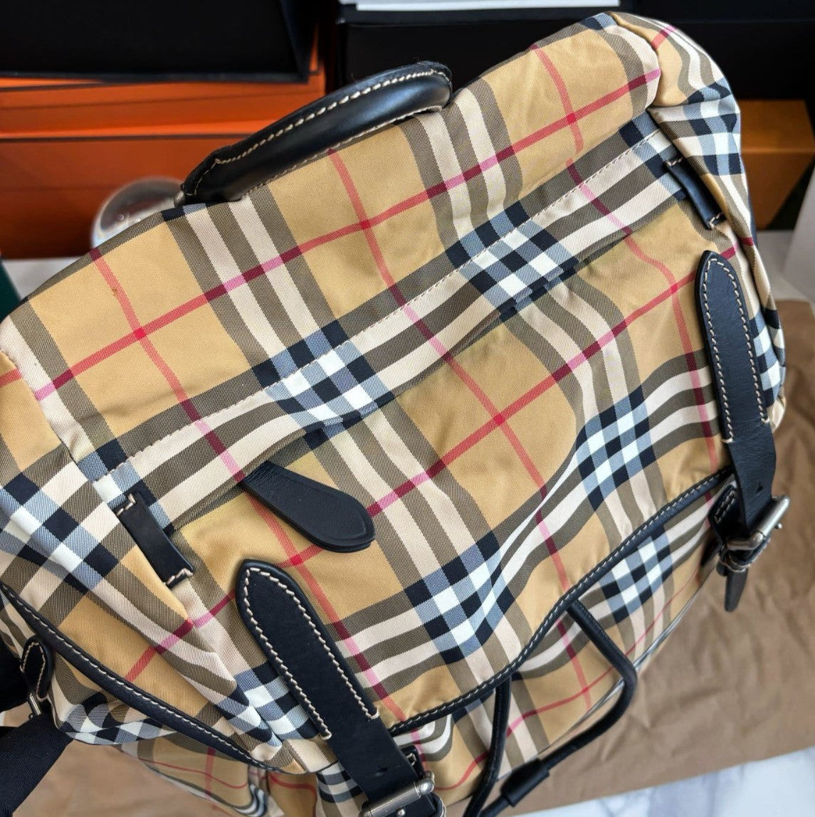 Burberry Classic Check Canvas Backpack Shoulder Bag Multicolor Unisex Adluts