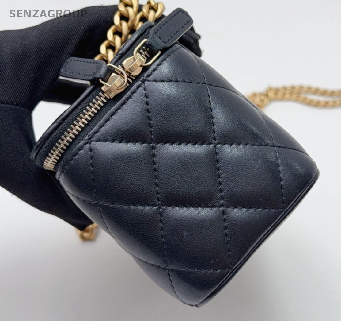 Chanel Vanity Case Lambskin Chain Shoulder Bag Crossbody Black Gold Women