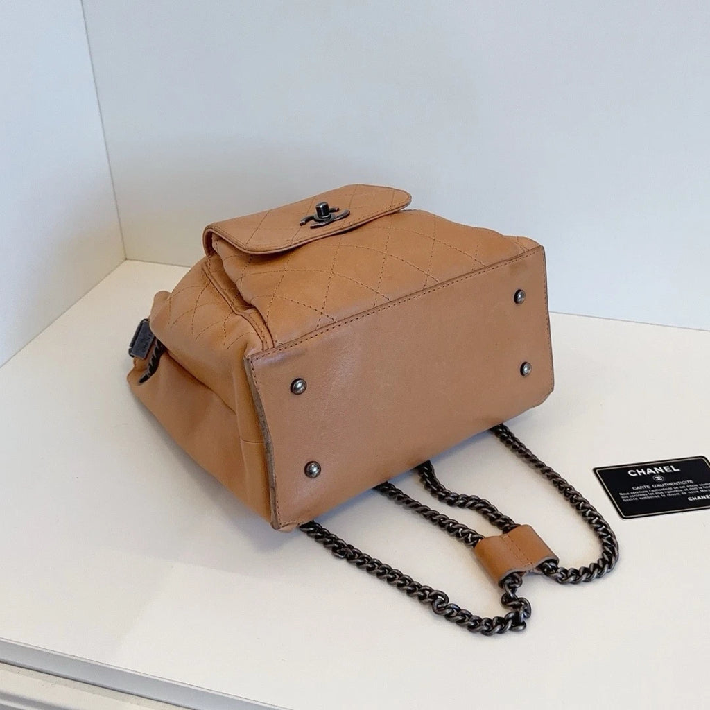Chanel Bucket Backpack Chain Top Handle Bag Brown Women Classic