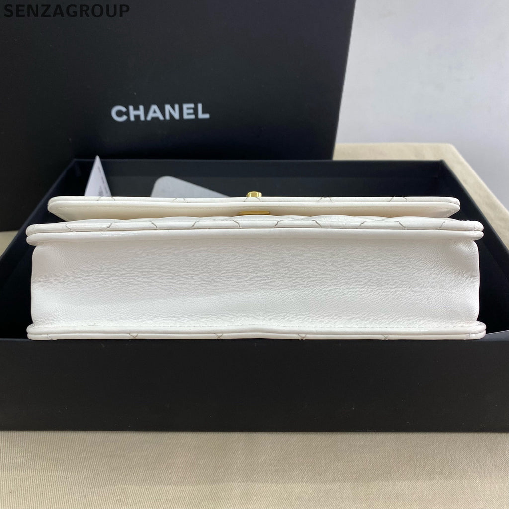 Chanel WOC Quilted Chain Shoulder Bag in White Gold - Classic Women's