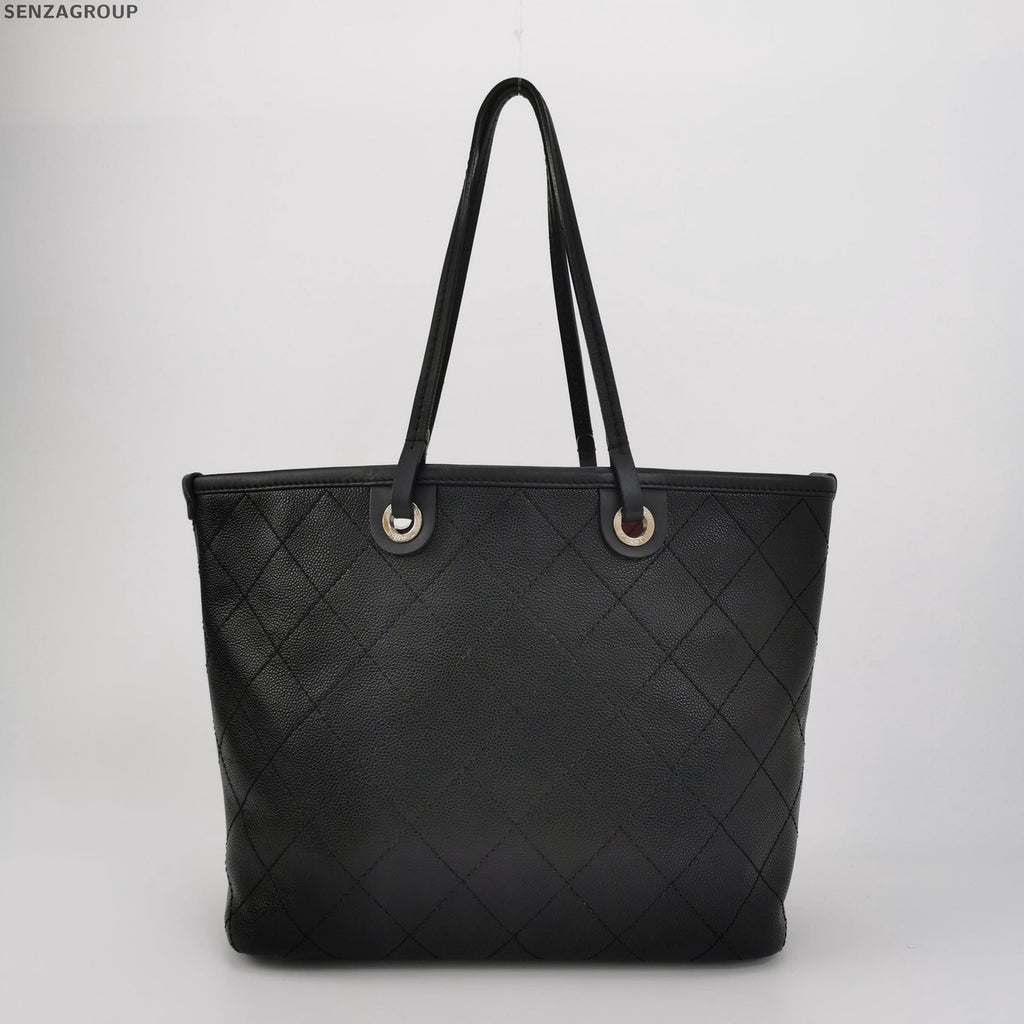 Chanel Black Silver Tote Bag Quilted Shoulder Bag Classic Women's