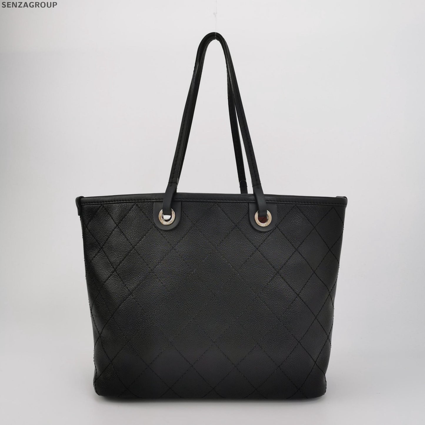 Chanel Black Silver Tote Bag Quilted Shoulder Bag Classic Women's