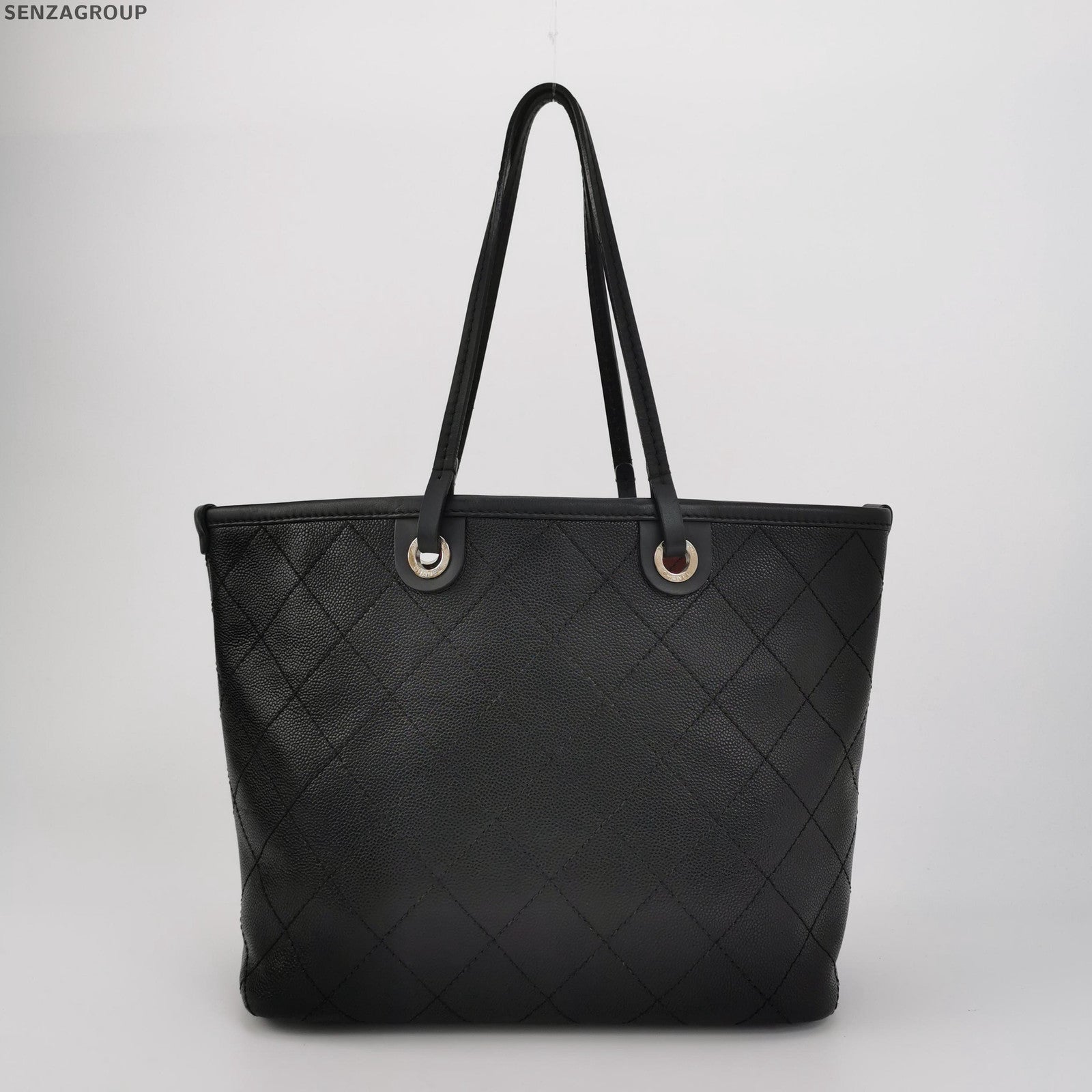Chanel Black Silver Tote Bag Quilted Shoulder Bag Classic Women's