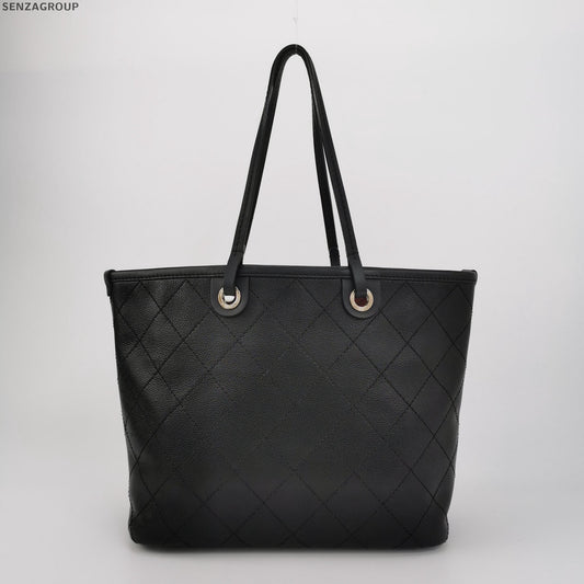 Chanel Black Silver Tote Bag Quilted Shoulder Bag Classic Women's