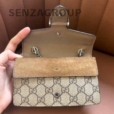 Gucci Dionysus Super Mini Chain Shoulder Bag Brown Silver Hardware