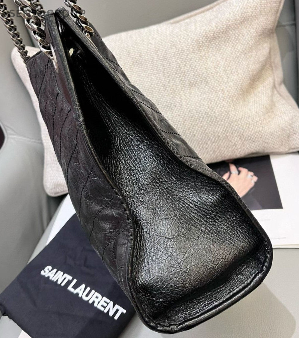 Saint Laurent Niki Shopping Bag Chain Tote Shoulder Bag Black Silver Used Women
