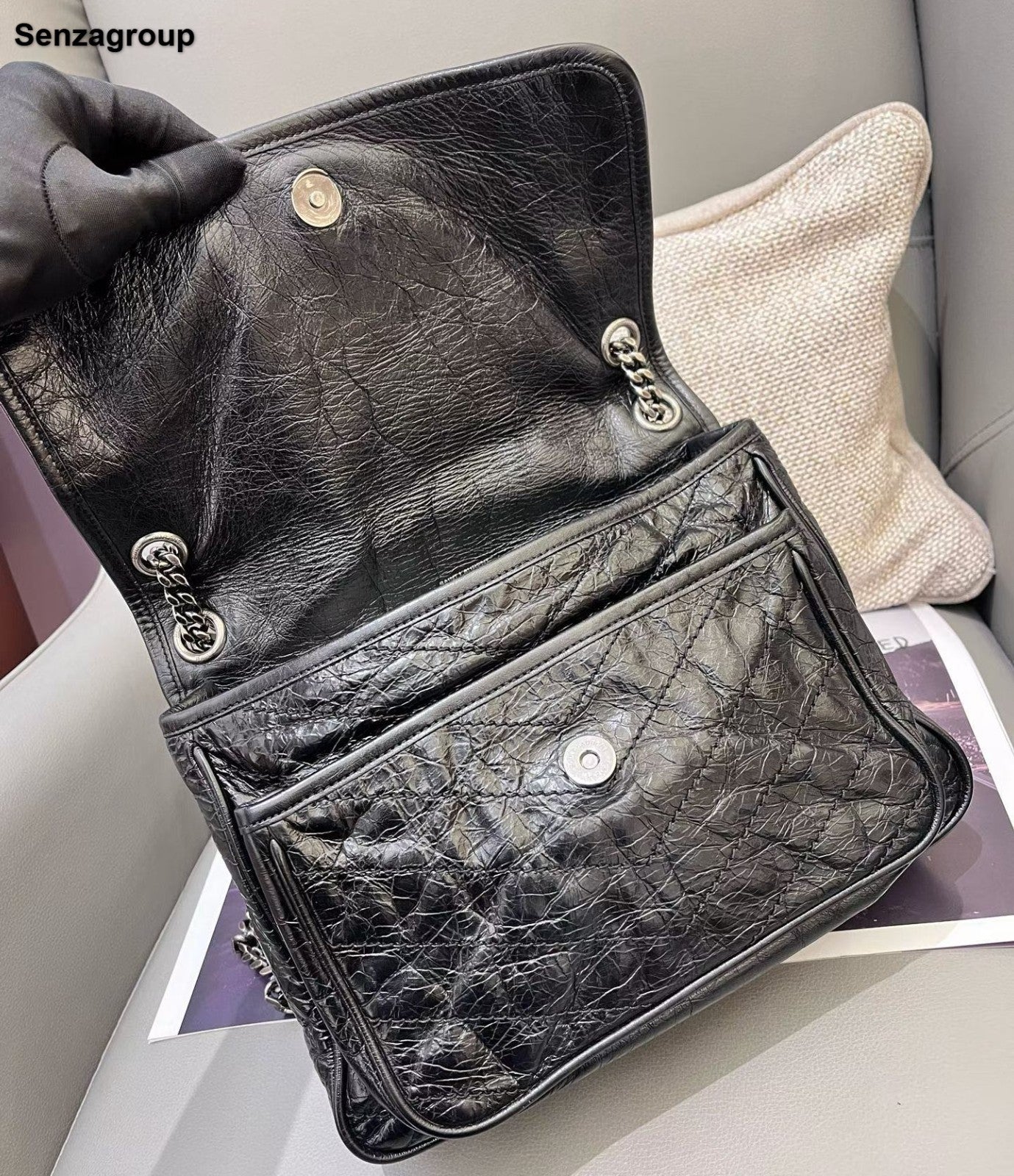 Saint Laurent Niki MM Chain Shoulder Bag Black Silver Women Classic