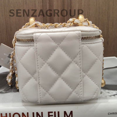 Chanel White Gold Quilted Lambskin Classic Flap Bag Chain Strap