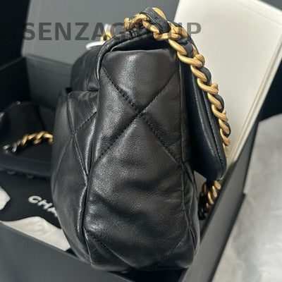 Chanel 19 Small Black Gold Lambskin Quilted Chain Shoulder Crossbody Bag