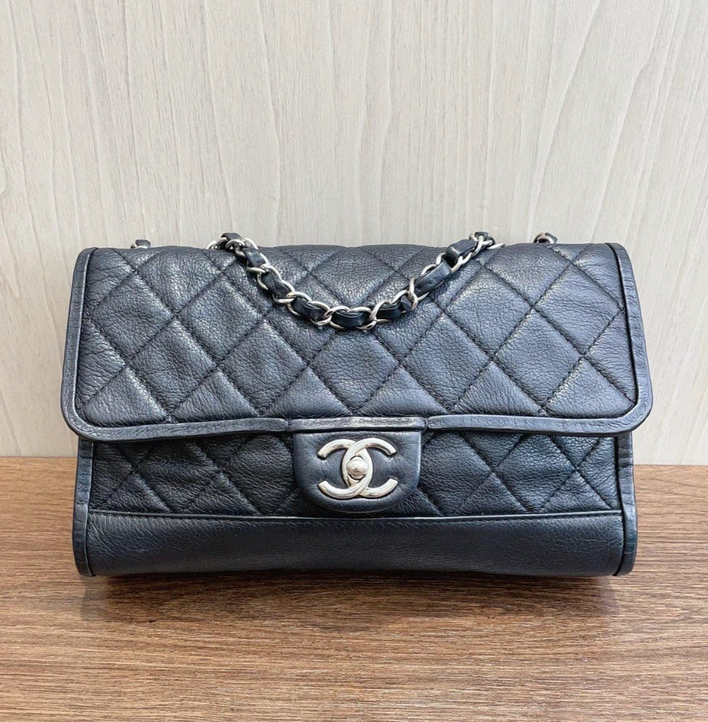 Chanel Classic Flap Diamond Black Shoulder Bag Turn Lock Women Fashion