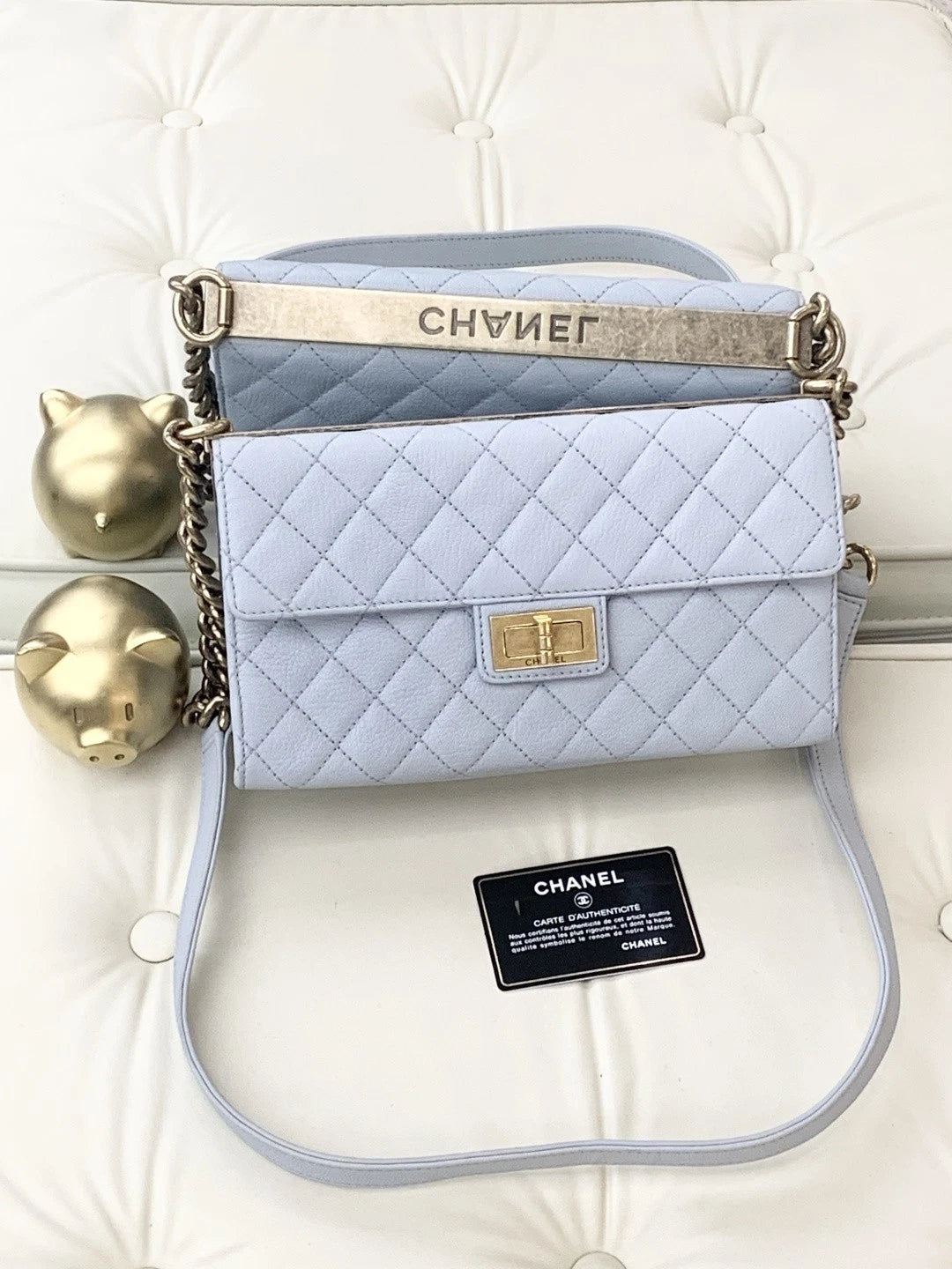 Chanel Trendy CC Calfskin Chain Shoulder Bag Crossbody Blue Gold Women Classic S