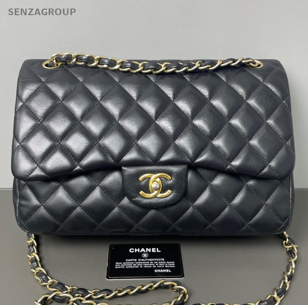 Chanel Classic Flap Jumbo Chain Shoulder Bag Crossbody Black Gold Women Fashion
