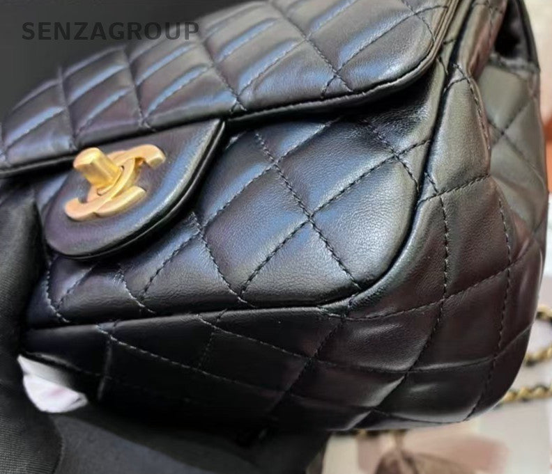 Chanel Diamond Chain Crossbody Shoulder Bag Black Gold Women Classic Fashion