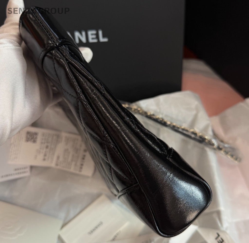 Chanel 31Bag Lambskin PM Top Handle Shoulder Crossbody Black Gold Women Classic