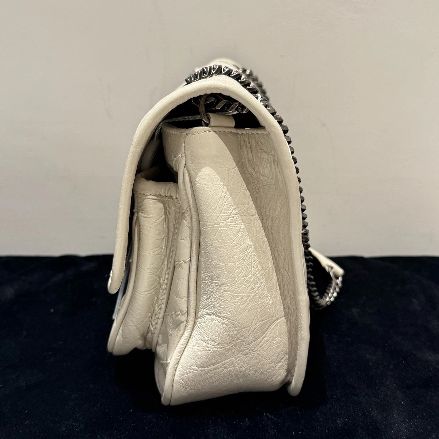 Saint Laurent Niki PM Chain Shoulder Bag White Silver Used Women Classic