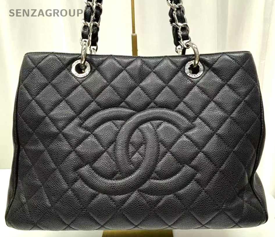 CHANEL Black Silver MatelasseChain GST  Shoulder Bag Tote