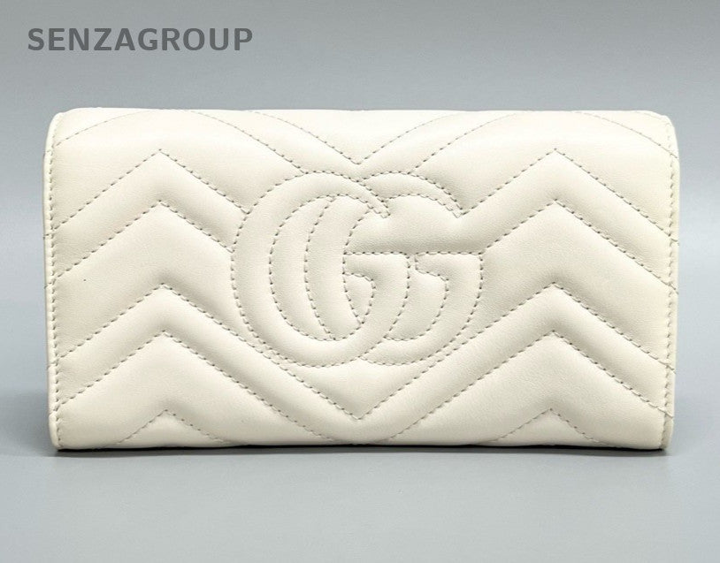 Gucci GG Marmont Long Wallet Clutch White Gold Used Women Classic