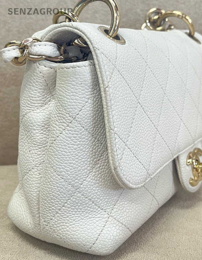 Chanel Classic Flap Chain Shoulder Bag Crossbody White Gold Women Designer