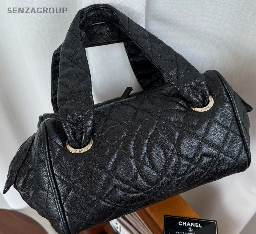 Chanel Caviar Bowling Top Hadle Shoulder Bag Black Women