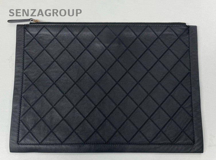 Chanel Diamond Clutch Black Gold Used Women Classic Designer