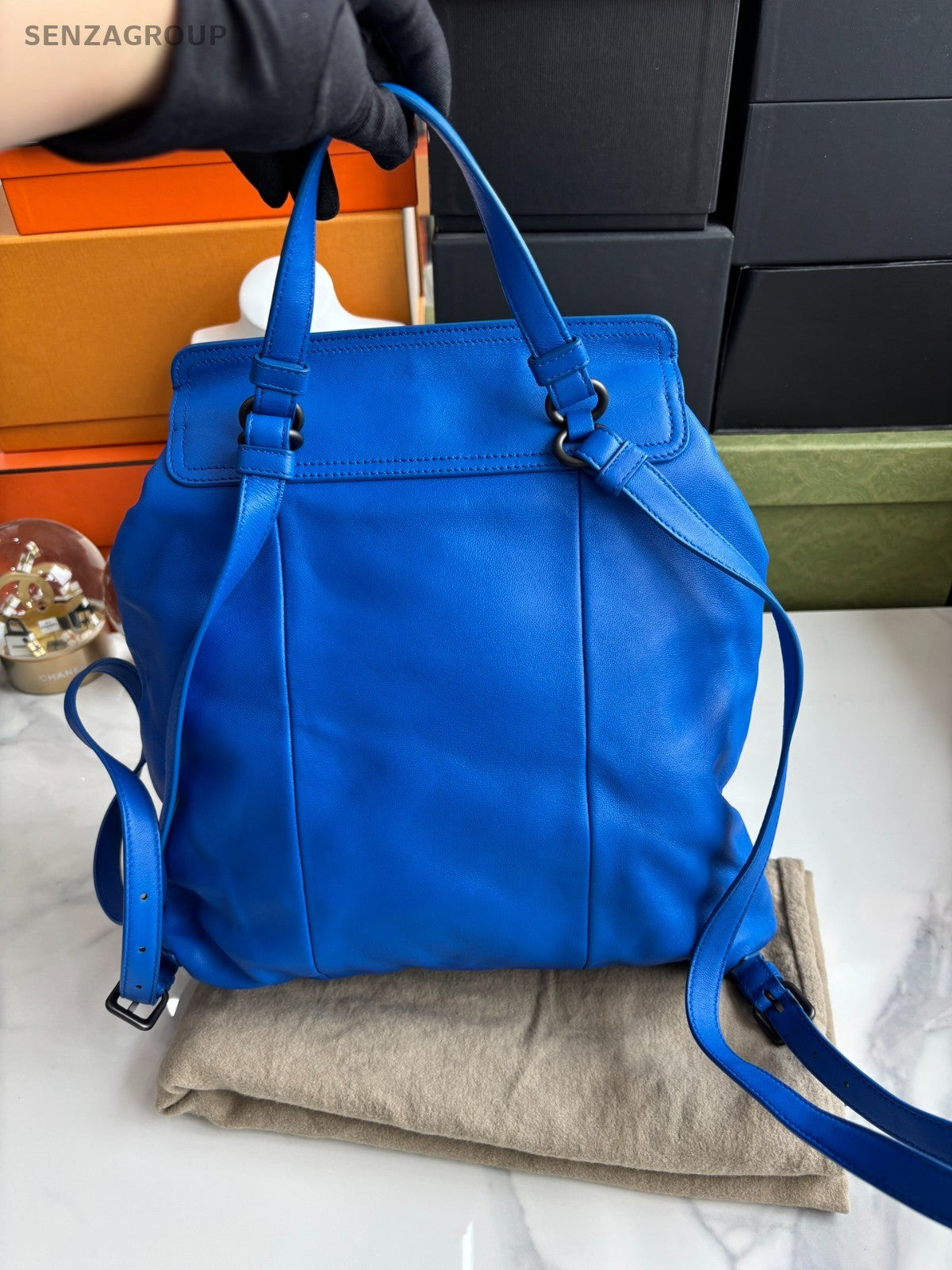 Bottega Veneta Weaving Calfskin Backpack Top Handle Drawstring Shoulder bag Blue