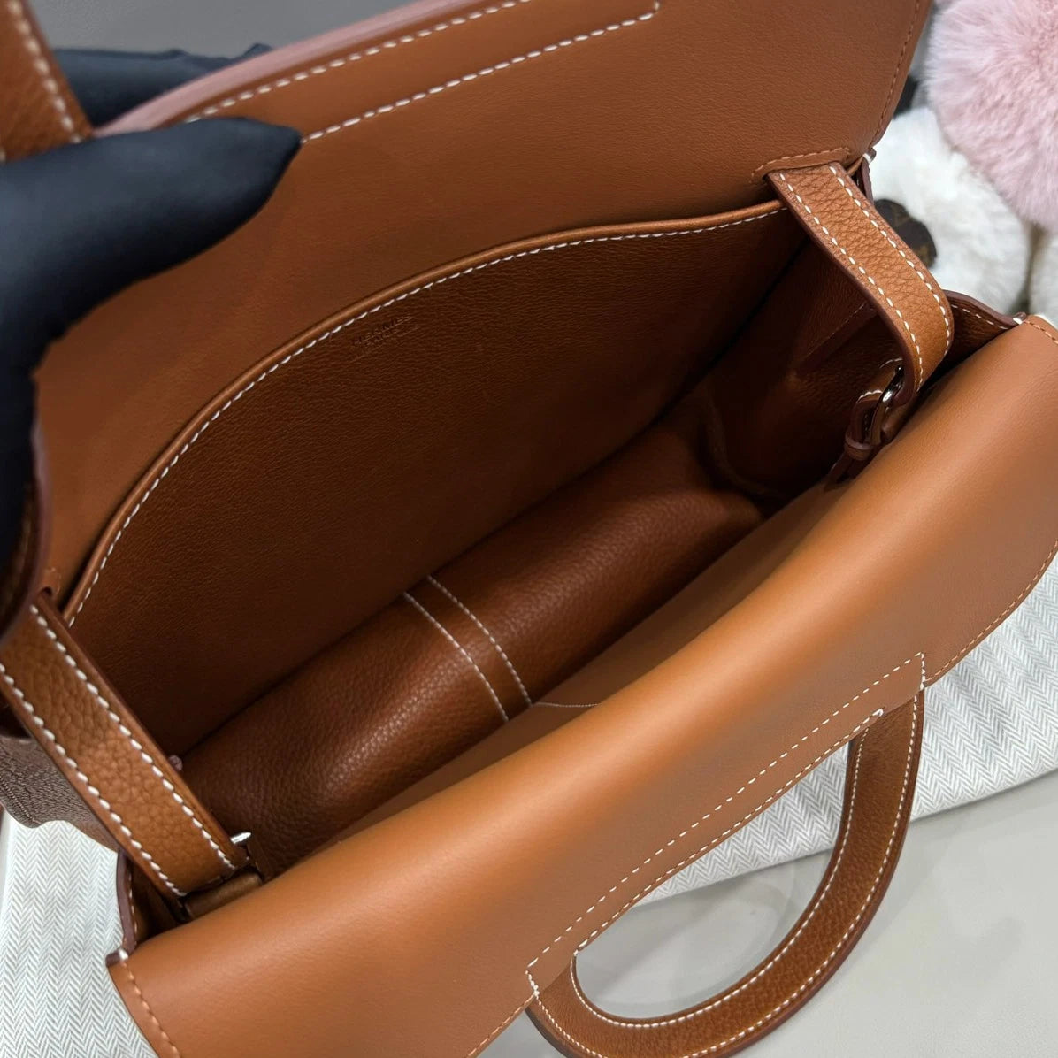 Hermes Halzan25 Top Handle Bag Crossbody Brown Silver Women Classic