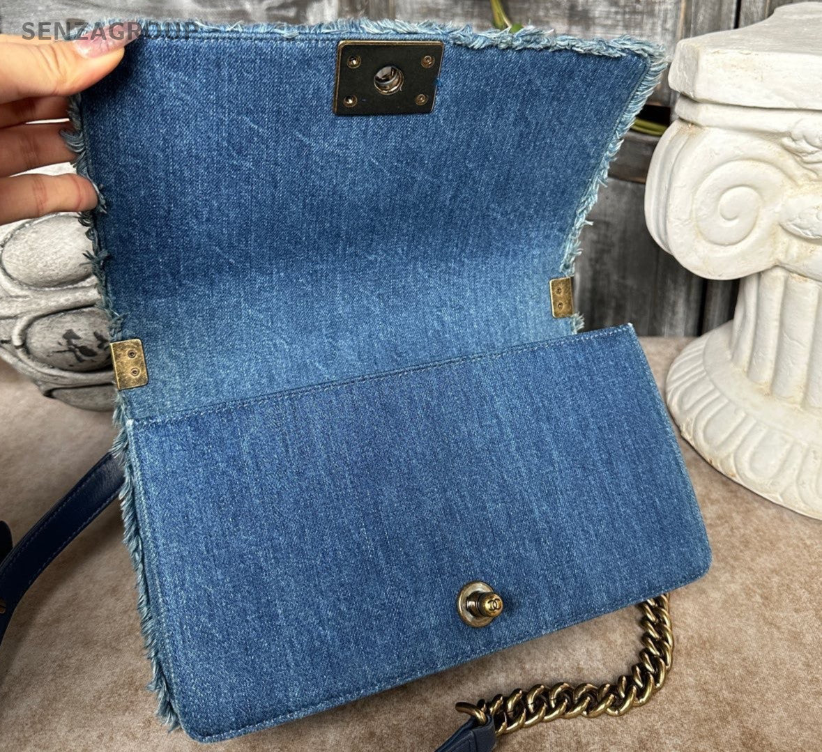 Chanel Leboy MM Denim Blue Chain Shoulder Bag Crossbody Gold Women Classic