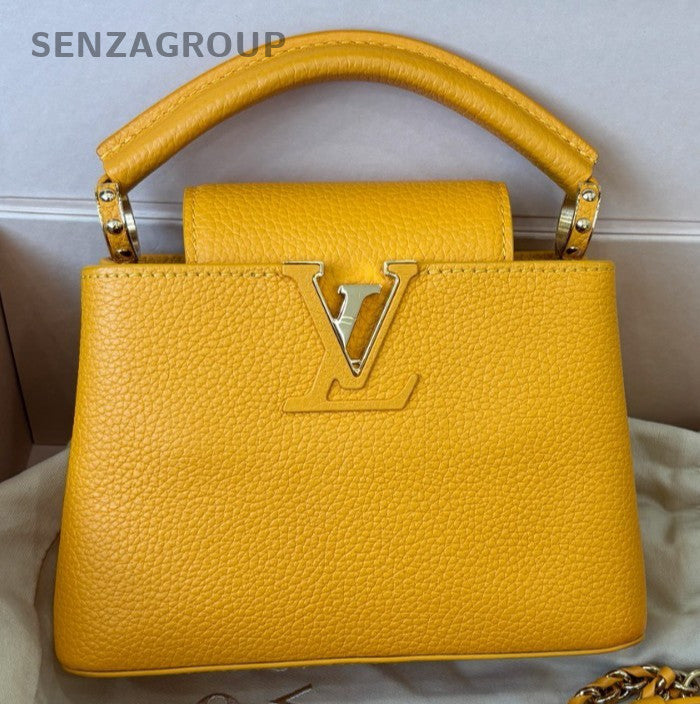 Louis Vuitton Capucines Mini Top Handle Bag Crossbody Yellow Gold Women Fashion