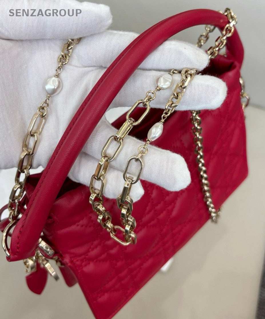 Christian Dior Milly Top Handle Shoulder Crossbody Bag Warm Red Women