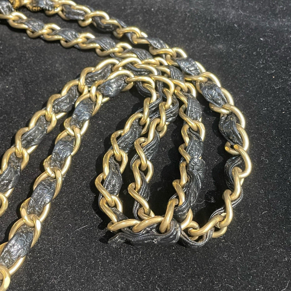 Chanel CC Chain Shoulder Bag Black Gold Used Women Classic Fashion