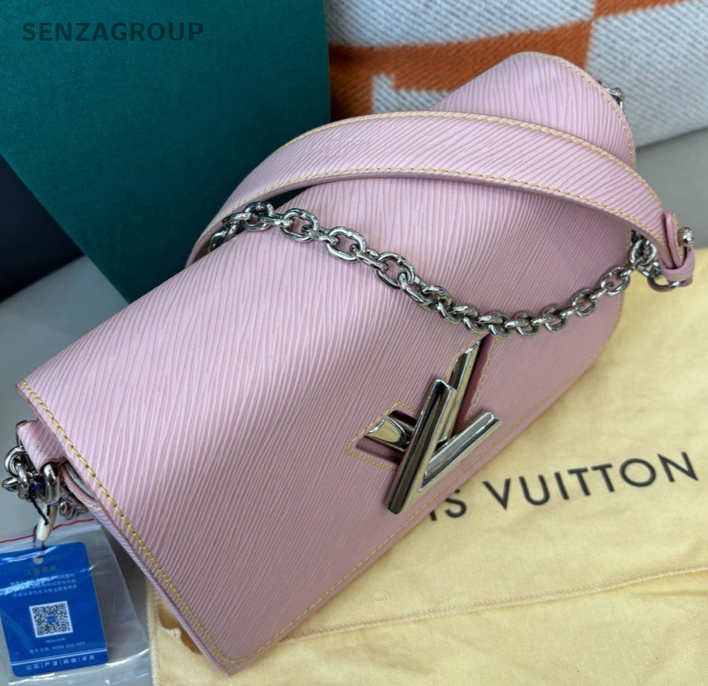 Louis Vuitton Twist MM Epi Shoulder Bag Pink Silver Used Women Classic Fashion