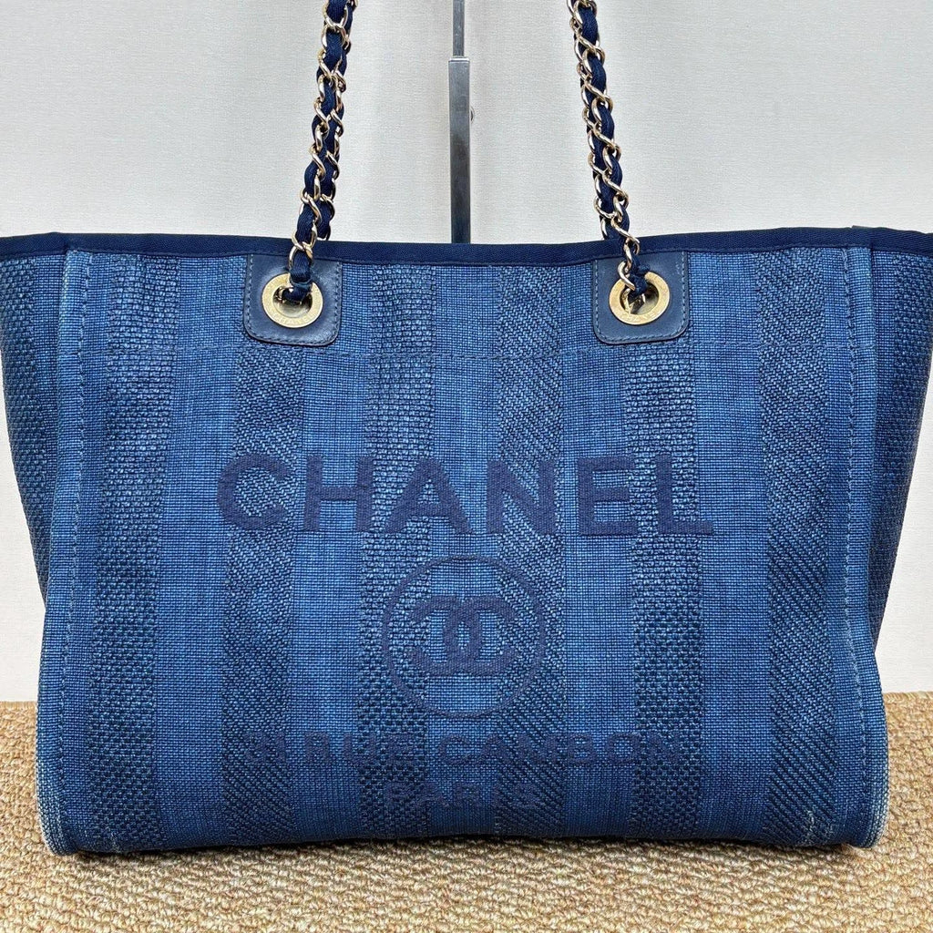 Chanel Beach Bag Chain Shoulder Bag Blue Silver Used Women Classic